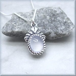 Light Blue Chalcedony Cabochon Necklace, Oval, Sterling Silver, Oxidized, Gift for Her, Blue Chalcedony Pendant, Gemstone, Natural Stone