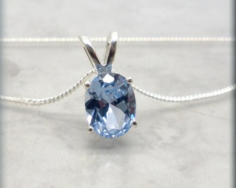 Collier spinelle bleu ciel coupe ovale, pendentif solitaire 9x7mm, pierre précieuse créée en laboratoire, argent sterling, pierre à facettes, classique, cadeau de Noël