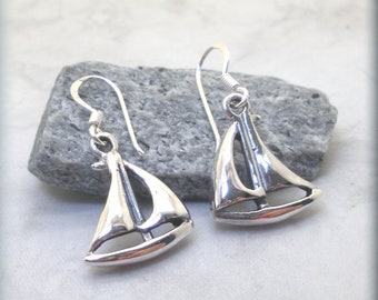 Sailboat Earrings, 925 Sterling Silver, Nautical Earrings, Summer Earrings, Sailor Earrings, Coastal, Marine, Wind, Sail, Sailboat Jewelry