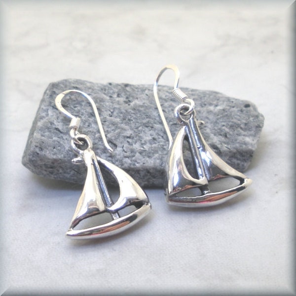 Sailboat Earrings, 925 Sterling Silver, Nautical Earrings, Summer Earrings, Sailor Earrings, Coastal, Marine, Wind, Sail, Sailboat Jewelry
