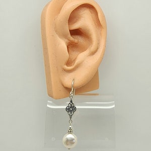 White Coin Pearl Earrings, Pearl Celtic Knot Earrings, 925 Sterling Silver, Celtic Dangle, Gift for Her, Fancy, Irish Knot, Womens Earring image 2