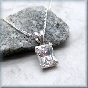 Radiant Octagon CZ Necklace, Emerald Cut Cubic Zirconia Pendant, Sterling Silver, Faux Diamond Necklace, April Birthstone, Bridal, Wedding