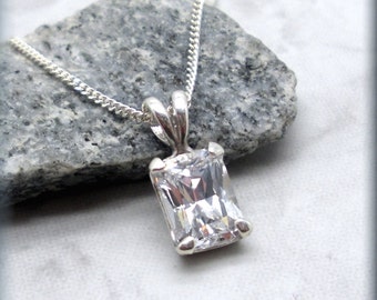 Radiant Octagon CZ Necklace, Emerald Cut Cubic Zirconia Pendant, Sterling Silver, Faux Diamond Necklace, April Birthstone, Bridal, Wedding