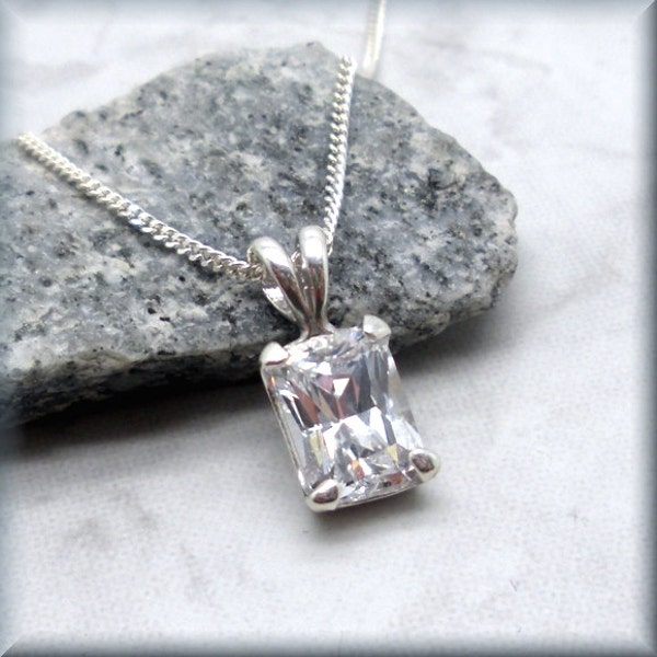 Radiant Octagon CZ Necklace, Emerald Cut Cubic Zirconia Pendant, Sterling Silver, Faux Diamond Necklace, April Birthstone, Bridal, Wedding