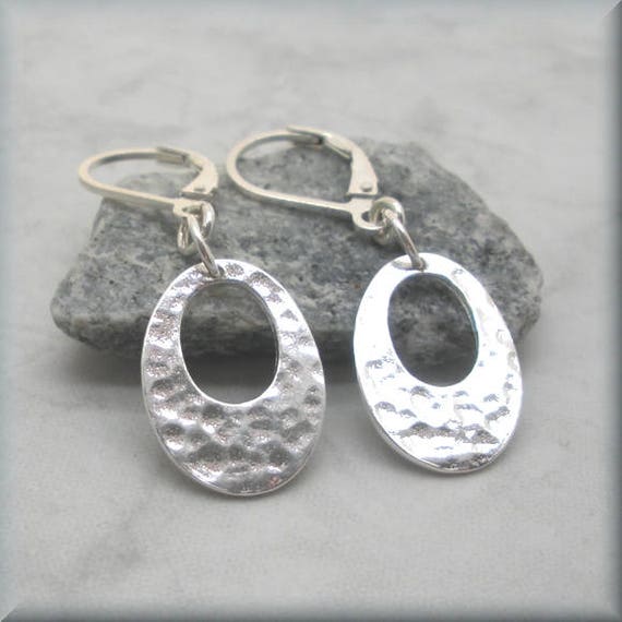 Hammered Oval Earrings Sterling Silver Hammered Metal - Etsy