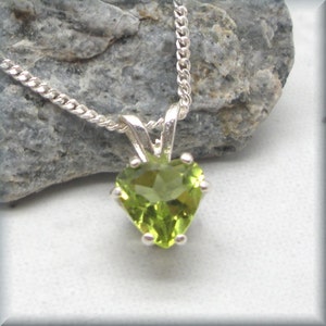Peridot Heart Necklace, August Birthstone Jewelry, Sterling Silver, Gemstone Pendant, Peridot Pendant, Birthday Gift, 6mm Heart Solitaire