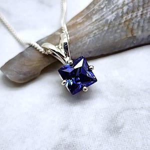 Princess Cut Tanzanite Necklace, Purple CZ, Simple, Minimalist, 6 mm Solitaire, December Birthstone Birthday, Gift, Faux Stone, Mothers Day