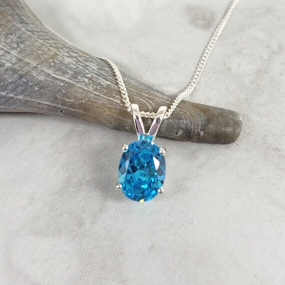 Oval Aqua Cubic Zirconia Necklace, Vivid Color, CZ Jewelry Oval Aqua Cubic Zirconia Necklace, Vivid Color, CZ Jewelry