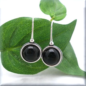 Black Onyx Earrings, Sterling Silver, Gemstone Jewelry, Dangle Gem Stone Earrings, Black Earrings