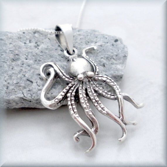 Octopus Necklace, Sterling Silver, Ocean Necklace, Beach Jewelry, Mar…
