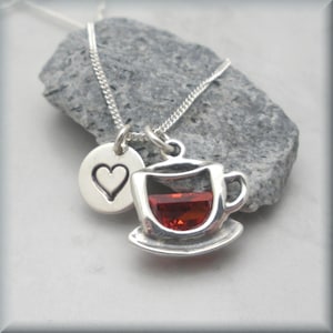 Coffee Lover Necklace Tea Sterling Silver Love Coffee Handstamped Heart