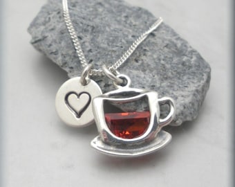 Coffee Lover Necklace Tea Sterling Silver Love Coffee Handstamped Heart
