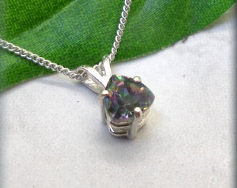 Rainbow Mystic Topaz Necklace, Trillion Cut, Gemstone Jewelry, Colorful, Sterling Silver, 6mm Rainbow Topaz Solitaire Pendant, Triangle