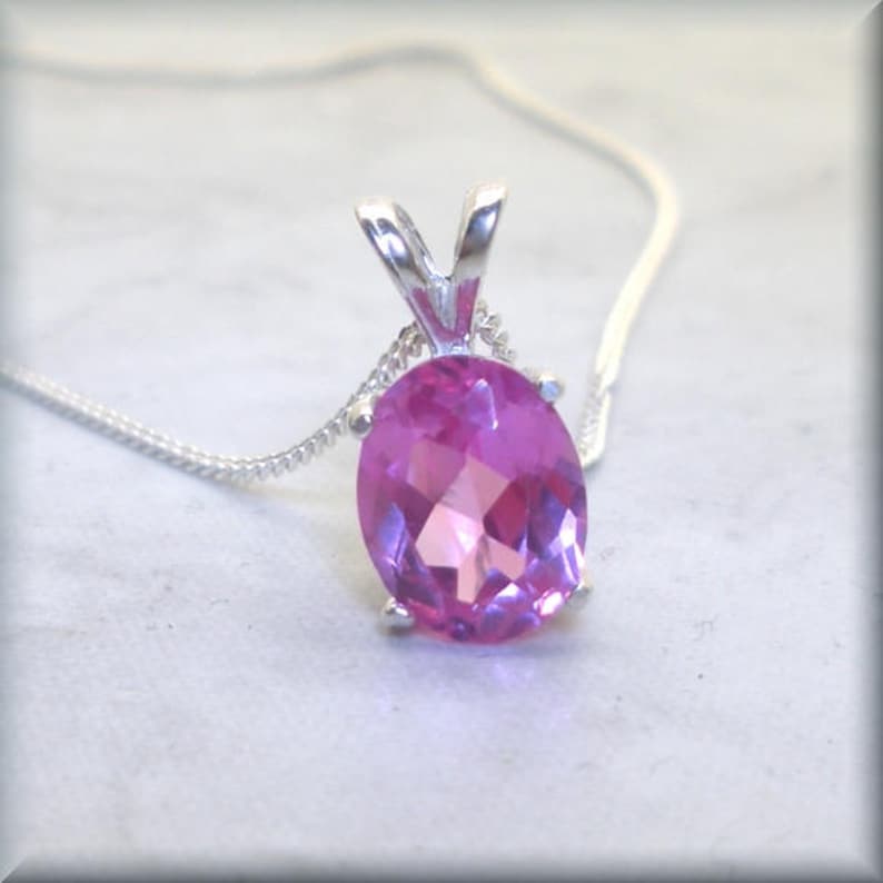 Oval Pink Sapphire Necklace, Sterling Silver, Gemstone Necklace, October Birthstone Necklace, 9x7 mm Oval Pink Sapphire Jewelry, Wedding image 2