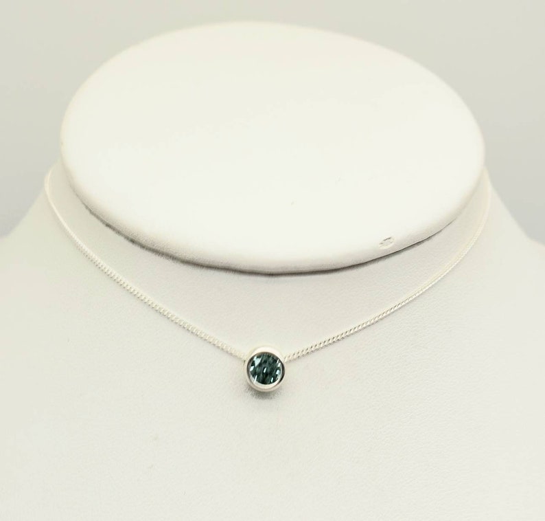 Light Green Spinel Slider Necklace, Layering Necklace, Lab Created Stone, Simple, 6mm Solitaire Pendant, Sterling Silver, Minimalist image 3