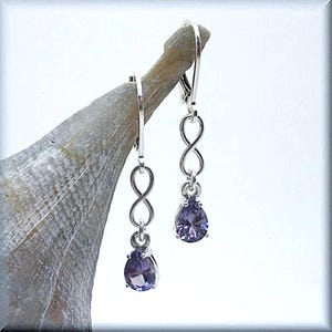 Alexandrite Gemstone Earrings, Sterling Silver, Infinity Knot, June Birthstone, June Birthday Gift, Leverback Earrings, 7x5mm Gemstone
