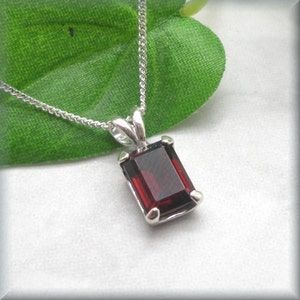 Garnet Necklace, January Birthstone, 8x6mm Gemstone, Garnet Jewelry, Red Necklace, Sterling Silver, Red Garnet, Octagon, Rectangle