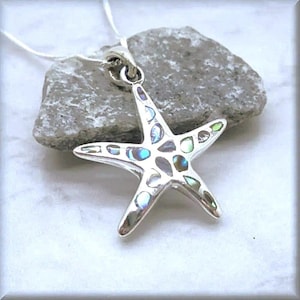 Abalone Starfish Necklace, Sea Star, Sterling Silver, Starfish Pendant, Ocean Jewelry, Valentines Day Gift for Her, Beach Lover, Nautical