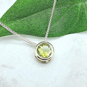 Peridot Slider Necklace, Layering, Feminine, 6mm Solitaire Pendant, Sterling Silver, Green Gemstone, August Birthstone, Birthday Gift