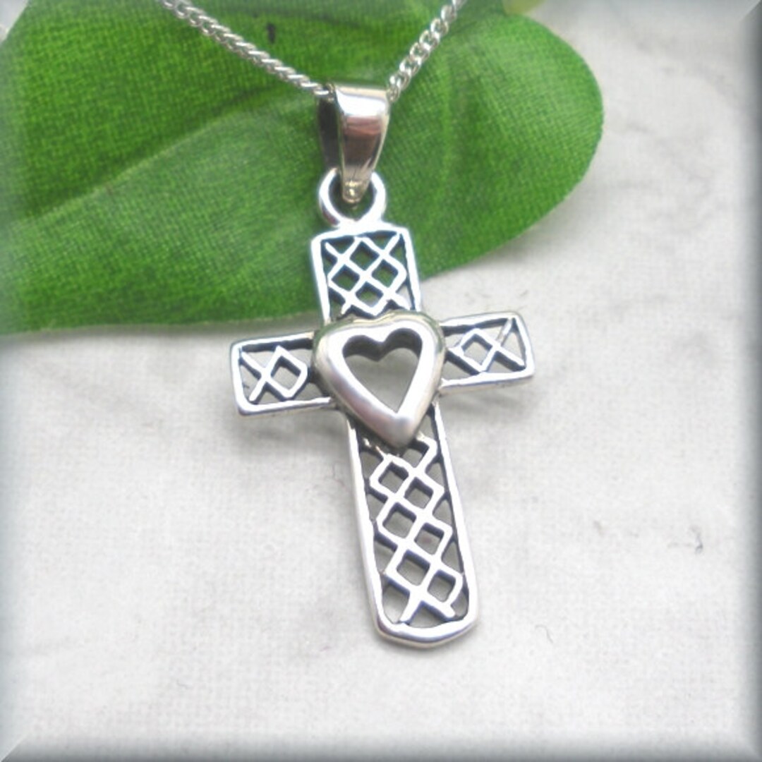 Heart Cross Necklace, Sterling Silver, Spiritual, Christian Jewelry, Mother, Gift, First