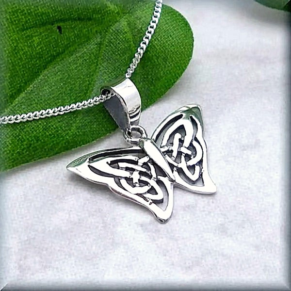 Butterfly Necklace, Sterling Silver, Celtic Necklace, Papillon Necklace,  Everyday Jewelry, Irish Jewelry, Nature Garden Insect
