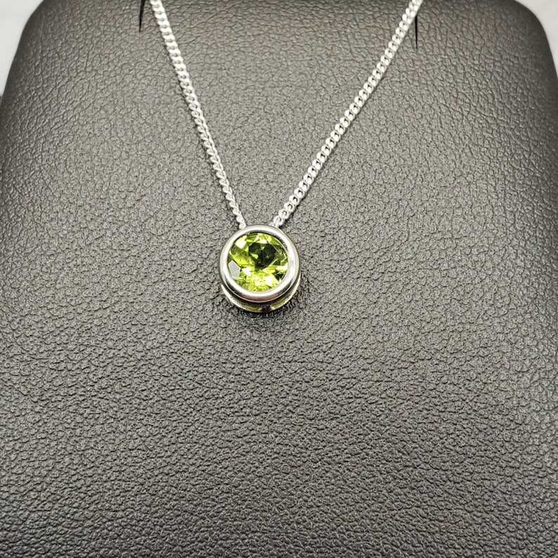 Peridot Slider Necklace, Layering, Feminine, 6mm Solitaire Pendant, Sterling Silver, Green Gemstone, August Birthstone, Birthday Gift image 6