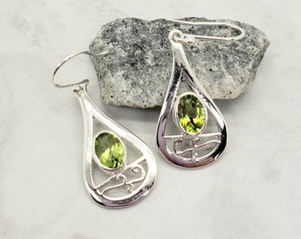 Peridot Filigree Earrings, Sterling Silver, Feminine, Lightweight, Gemstone Earrings, Natural Stone, August Birthstone Gift Birthday