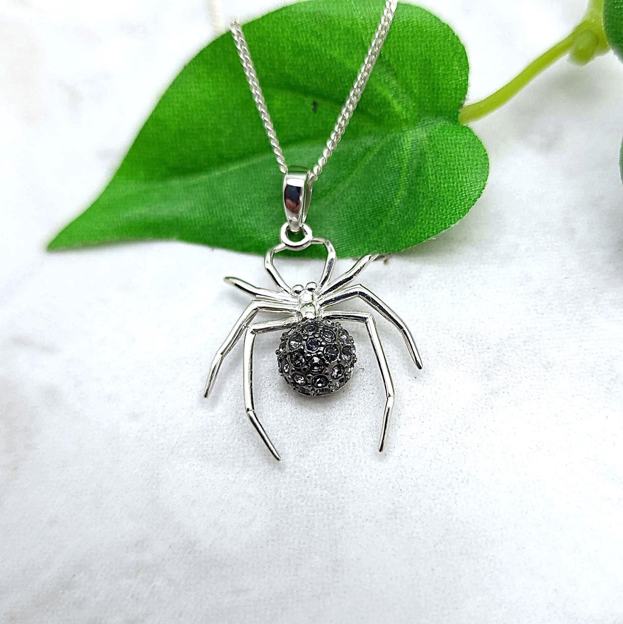 Spider Necklace, 925 Sterling Silver, Spider Pendant, Black