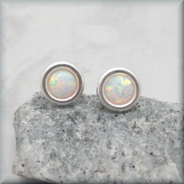 Small White Opal Earrings, Post Earrings, Studs, October Birthstone, Sterling Silver, Gemstone Jewelry, Cabochon, Opal Jewelry