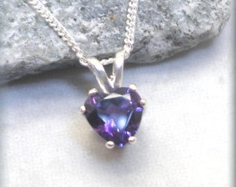 Amethyst Heart Necklace, Birthday Gift for Her, 925 Sterling Silver, February Birthstone Jewelry, 6mm Amethyst Pendant, Natural Gemstone