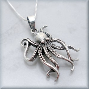 Octopus Necklace, Sterling Silver, Ocean Necklace, Beach Jewelry, Marine Jewelry, Minimalist, Octopus Pendant, Summer Jewelry image 5