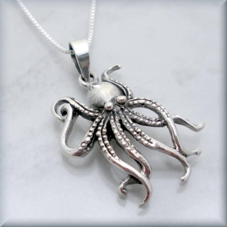 Octopus Necklace Sterling Silver Ocean Necklace Beach Etsy