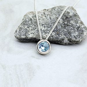 Sky Blue Topaz Slider Necklace, Layering Necklace, Feminine, 6mm Solitaire Pendant, Sterling Silver, Minimalist, Light Blue, Soft Color