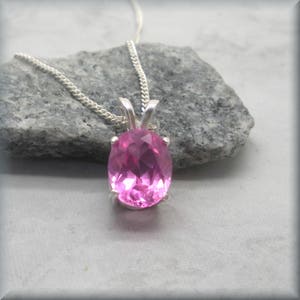 Oval Pink Sapphire Necklace, Sterling Silver, Gemstone Necklace, October Birthstone Necklace, 9x7 mm Oval Pink Sapphire Jewelry, Wedding image 4