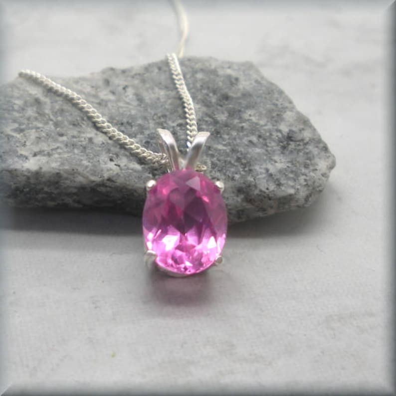 Oval Pink Sapphire Necklace, Sterling Silver, Gemstone Necklace, October Birthstone Necklace, 9x7 mm Oval Pink Sapphire Jewelry, Wedding image 4
