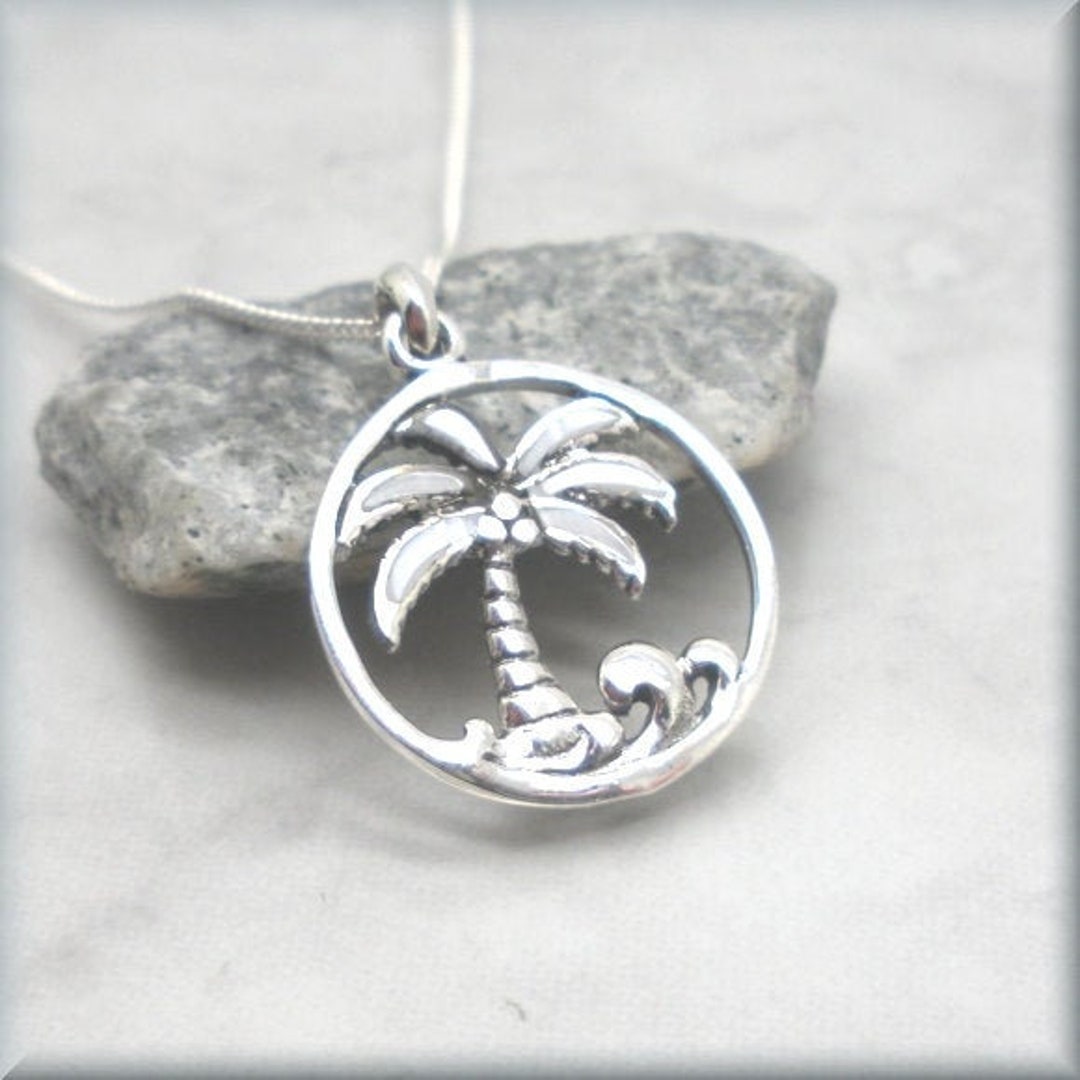 Palm Tree Necklace With Mother of Pearl Accents, Tropical Necklace ...