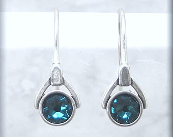 December Birthstone Earrings, Blue Zircon Faceted Crystal Earrings, December Birthstone, Birthday Gift, Valentines Day Gift, Sterling Silver