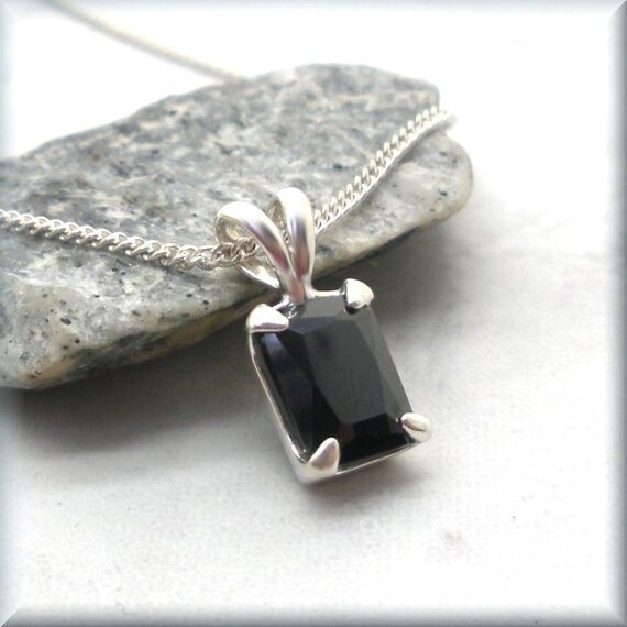 Black Cubic Zirconia Necklace Emerald Cut 925 Sterling Silver