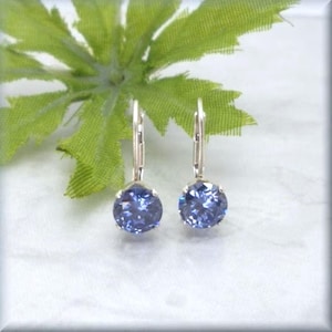 Tanzanite CZ Earrings, Purple Cubic Zirconia Earrings, Sterling Silver Leverback, Sparkling, Feminine, Gift for Her, December Birthday