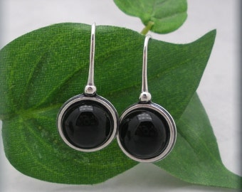 Black Onyx Earrings, Sterling Silver, Gemstone Jewelry, Dangle Gem Stone Earrings, Black Earrings