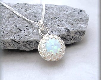 White Opal Sterling Silver Necklace, October Birthstone Pendant
