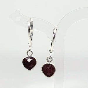 Tiny Ruby Heart Sterling Silver Leverback Earrings, July Birthstone image 3