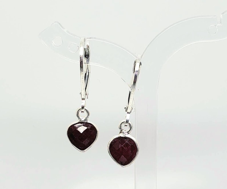 Tiny Ruby Heart Sterling Silver Leverback Earrings, July Birthstone image 3