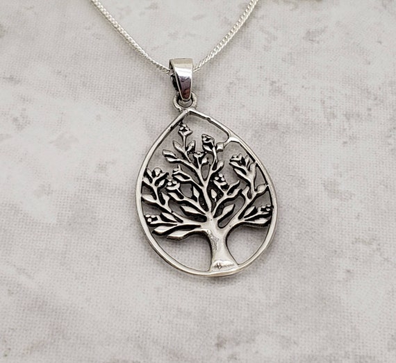 Teardrop Shape Tree Sterling Silver Necklace Teardrop Shape Tree Sterling Silver Necklace