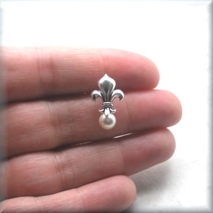 Pearl Fleur de Lis Earrings, Pearl Earrings, Sterling Silver, Wedding Earrings, Lily, Flower , Stud, Post, Mother of the Bride image 5