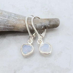 Small Moonstone Quartz Heart Earrings, Leverback Earring, Sterling Silver, June Birthstone Birthday, Lightweight, Gift for Her, Mom, Mother
