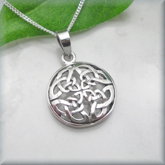 Round Celtic Knot Necklace, 925 Sterling Silver, Irish Jewelry, Geome…