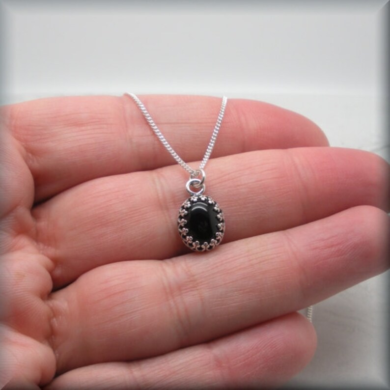 Black Onyx Necklace Gemstone Necklace Sterling Silver Etsy