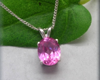 Oval Pink Sapphire Necklace, Sterling Silver, Gemstone Necklace, October Birthstone Necklace, 9x7 mm Oval Pink Sapphire Jewelry, Wedding