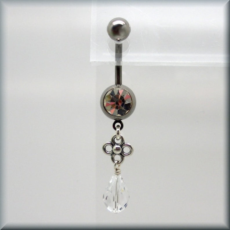 Wedding Crystal Belly Ring Sparkling Feminine Surgical Steel Summer Body Jewelry Sterling Silver Simple Flower Dangle Body Candy